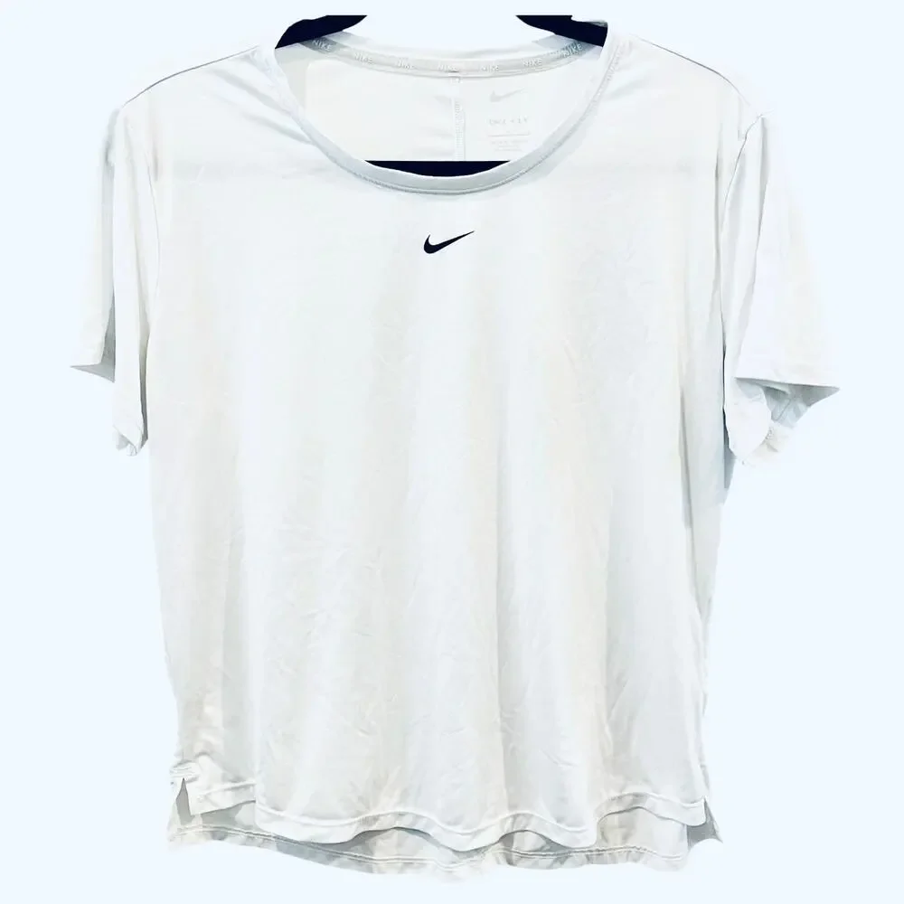 NIKE DRI-FIT SHORT SLEEVE, ROUND NECK, ACTIVEWEAR T-SHIRT, WOMENS, WHITE